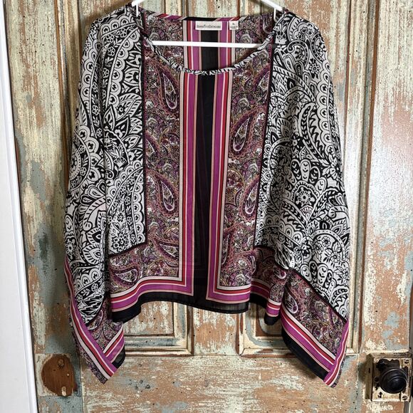 John Paul Richard Scarf Poncho Crop Top Blouse Women's XL Pink Multi Lightweight - Picture 1 of 8